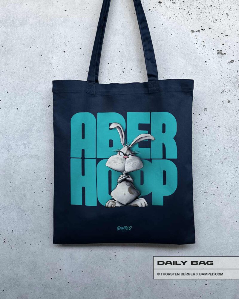 21025002_Bag_Aber_Hopp_French_Navy_1a BAUMWOLLTASCHE "ABER HOPP" – Bild 1