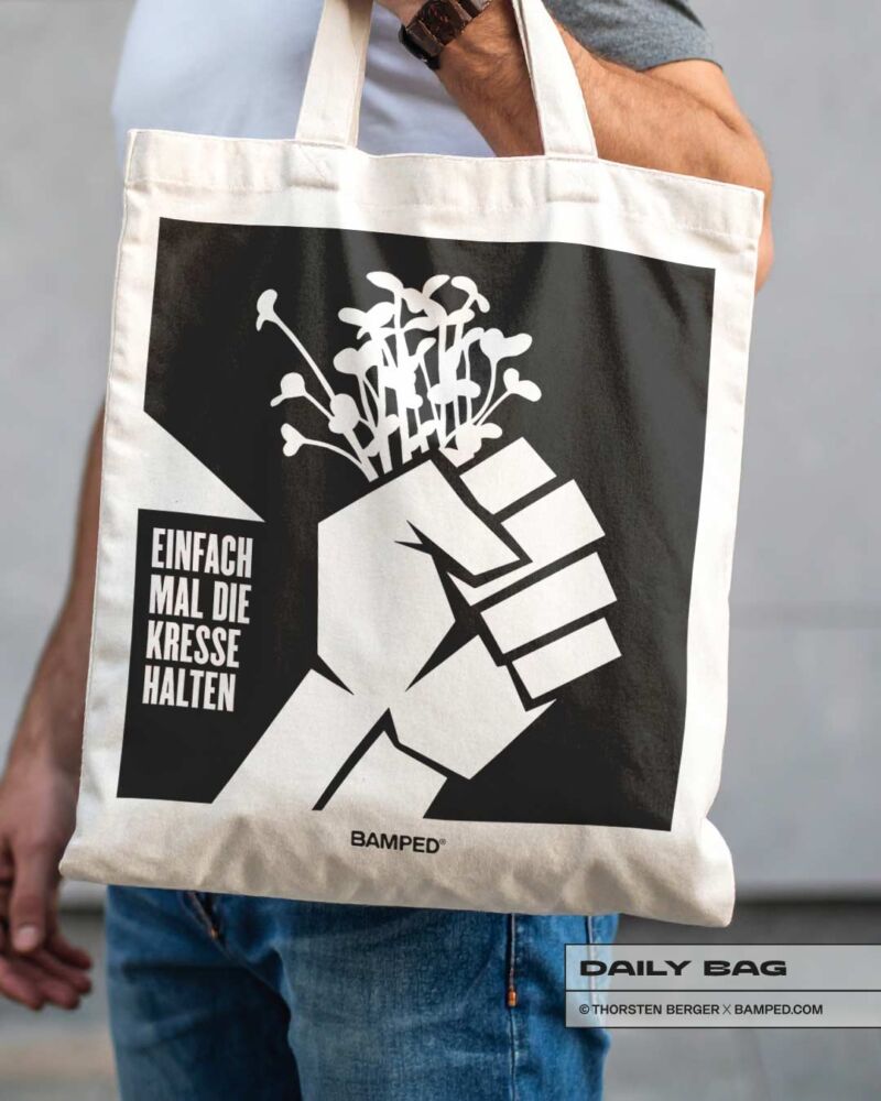 BAUMWOLLTASCHE "KRESSE HALTEN" / NATURAL – Bild 2