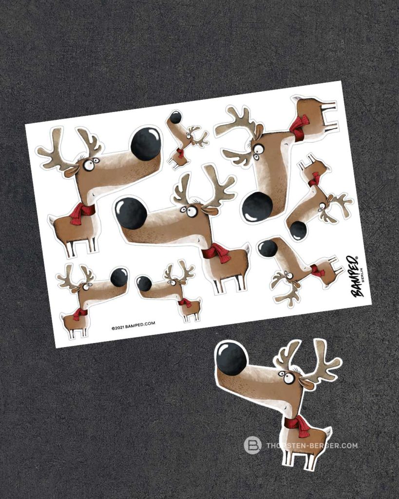 Stickerbogen_DINA6_Rentier_Rudi_by_Thorsten_Berger