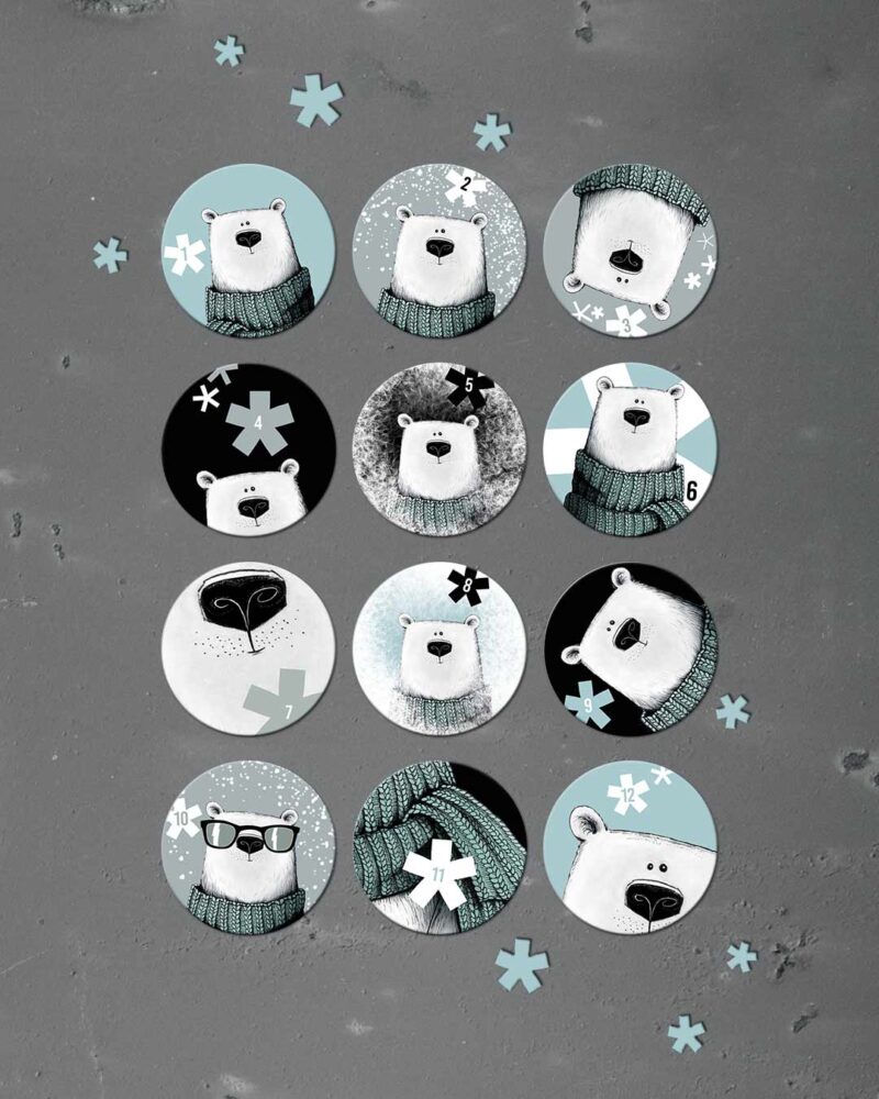 24 Adventskalendersticker "Eisbär Neo" | je 6 Sticker auf 4 DIN A6-Bögen – Bild 2