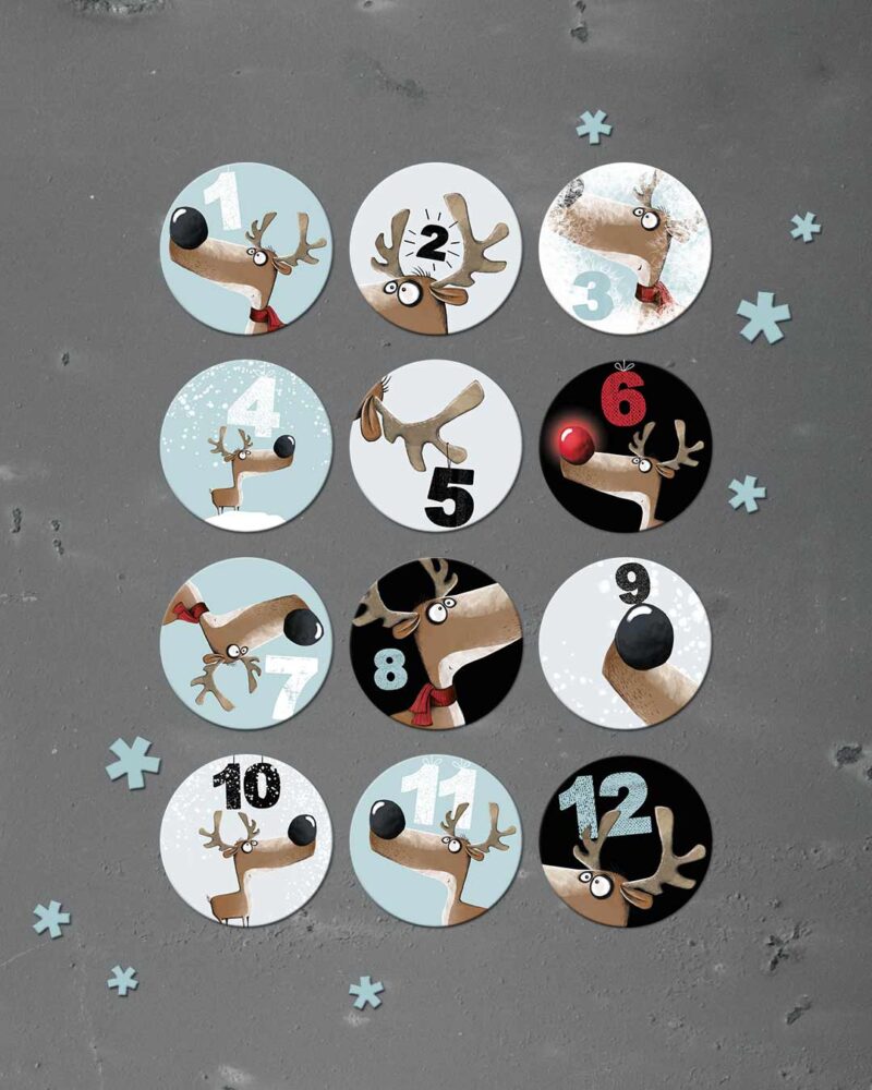 24 Adventskalendersticker "Rentier Rudi" | je 6 Sticker auf 4 DIN A6-Bögen – Bild 2