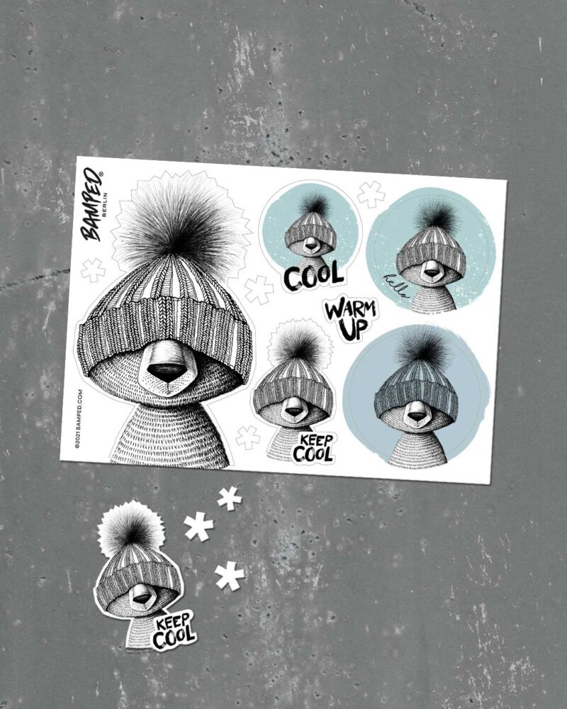 BAMPED_Stickerbogen_Muetzenbaer Stickerbogen "Mützenbär" | 10 Sticker auf DIN A6-Bogen – Bild 1