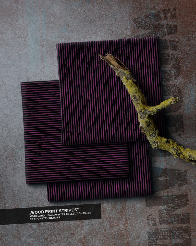 ALLOVER "WOODPRINT STRIPES" | French Terry | Fuchsia – Bild 2