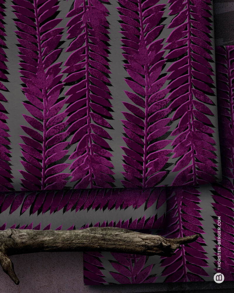 Allover "LEAF STAMPS RANKEN" | Viskose | Aubergine – Bild 3