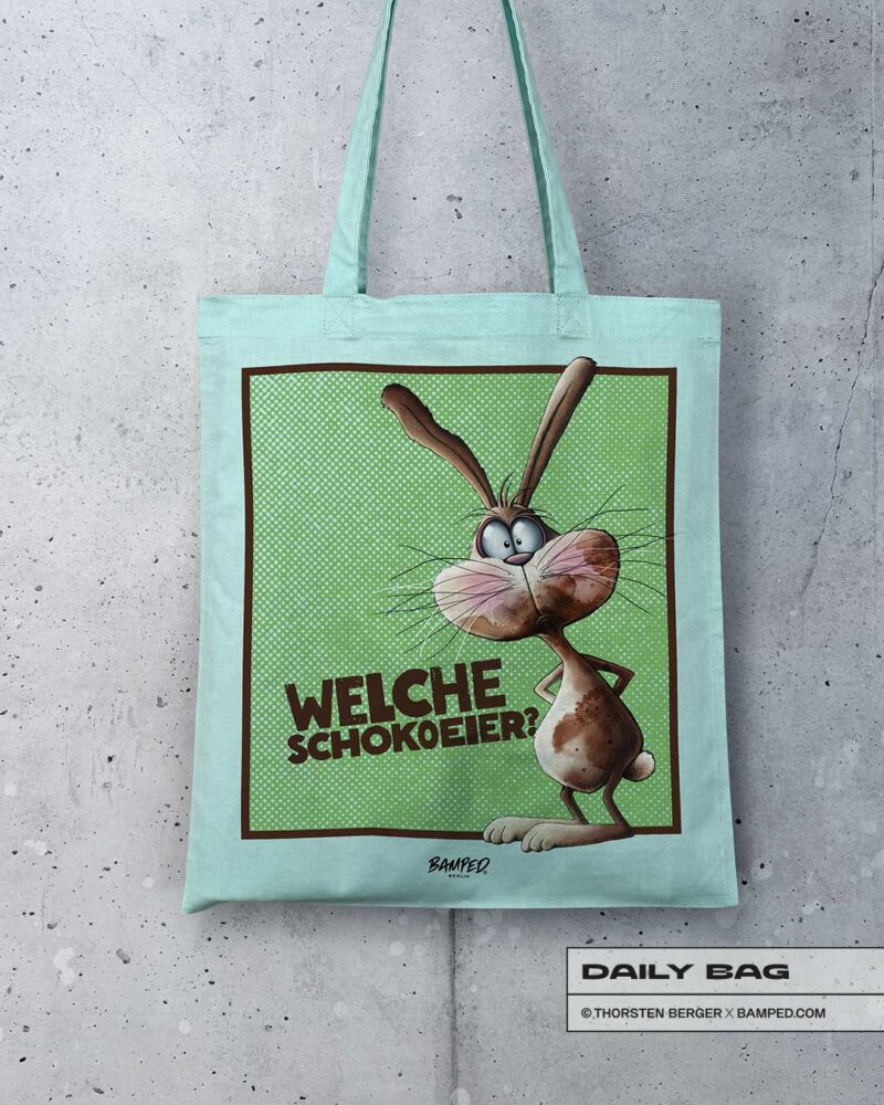 BAUMWOLLTASCHE "SCHOKOHASE" / CARRIBEAN BLUE – Bild 2