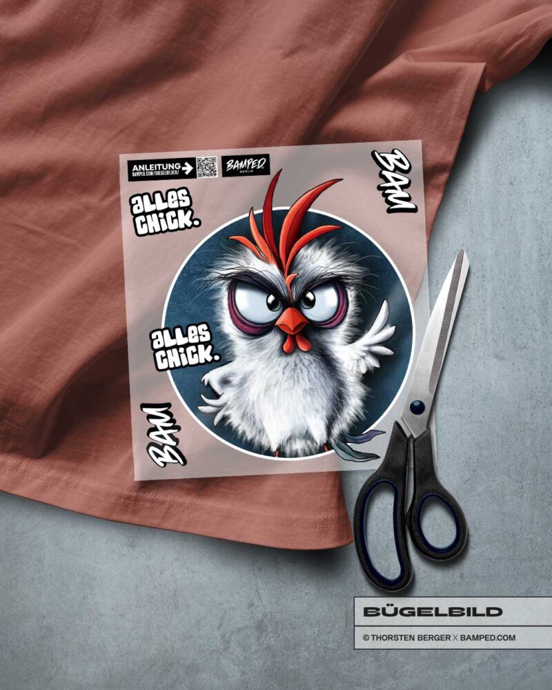 BÜGELBILD "CHICKERIA" / HÄHNCHEN / BLAU – Bild 2