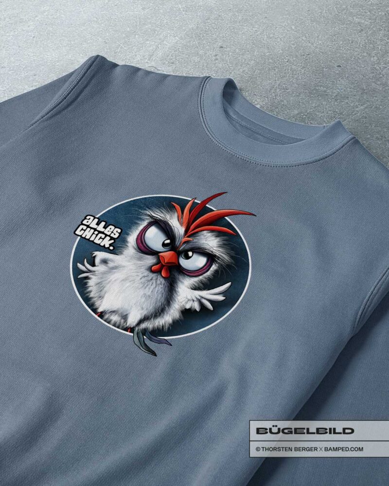 BÜGELBILD "CHICKERIA" / HÄHNCHEN / BLAU – Bild 5