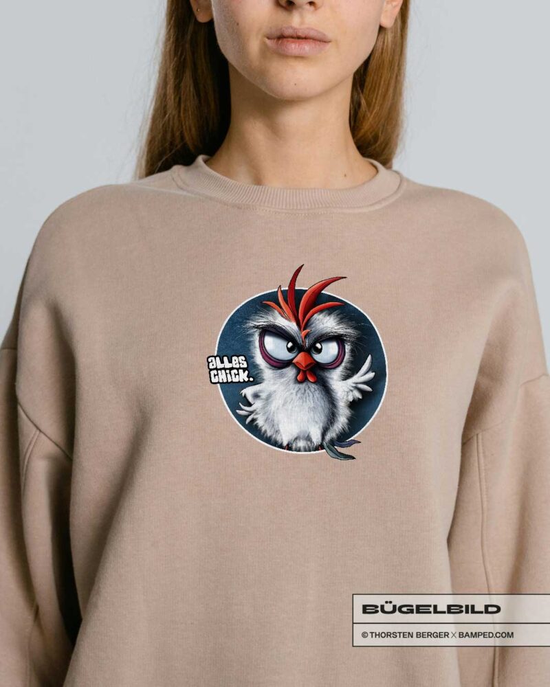 BÜGELBILD "CHICKERIA" / HÄHNCHEN / BLAU – Bild 3