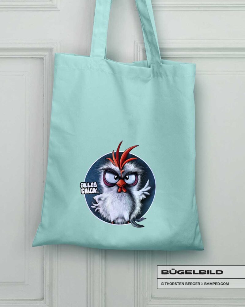 BÜGELBILD "CHICKERIA" / HÄHNCHEN / BLAU – Bild 4