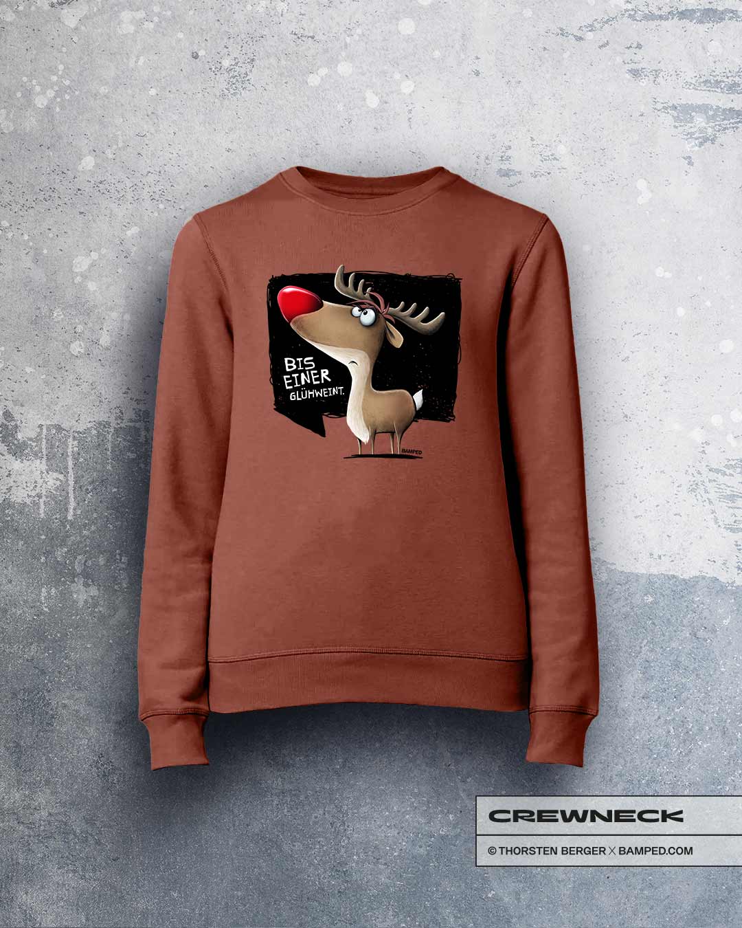 32025001_CN_HerBrown_1 UNISEX SWEATER "RENTIER RUDI" / BIS EINER GLÜHWEINT – Bild 1