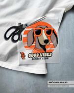 BÜGELBILD "DACKEL ALFIE" / SUNSET